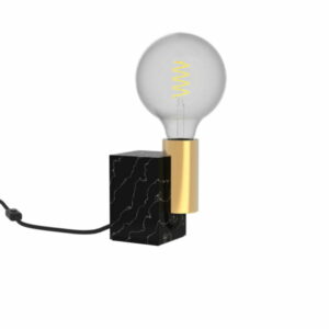 Pied de Lampe NERVE en Marbre Noir et Métal Laiton