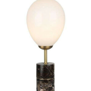 Lampe à poser LEXY (H52cm) en marbre marron, métal laiton et verre opale blanc