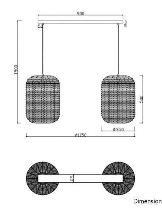 Suspension barre Trio Runa 2xE27 90cm,naturel – Image 2