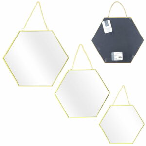 Miroir Hexagonal X3 Tailles Finition Or M6