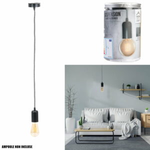 Suspension Vintage Noir Aluminium Câble Noir Blanc M8