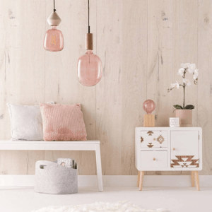 Pendel DAI en Textile Blanc et Bois Naturel Clair (E27 - 40W)