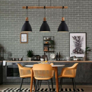 Suspension barre Keria Tanka 3xE27 123cm,noir/bois