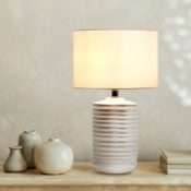 Lampe à poser STRAYE (H50cm) en céramique blanc/argenté avec abat-jour en tissu blanc