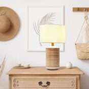 Lampe à poser STRAYE (H50cm) en céramique blanc/doré avec abat-jour en tissu blanc