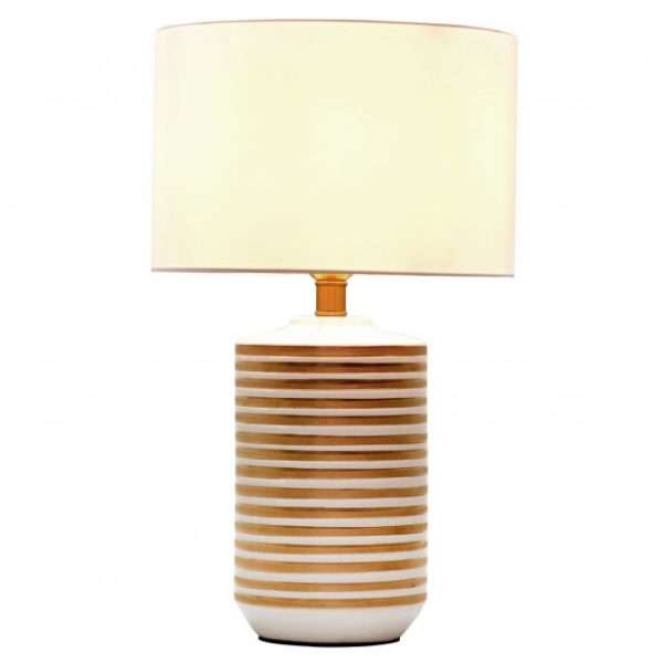 Lampe à poser STRAYE (H50cm) en céramique blanc/doré avec abat-jour en tissu blanc – Image 2