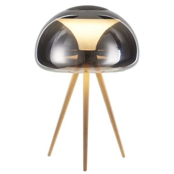 Lampe à poser WALLY en bois naturel et verre fumé – Image 2