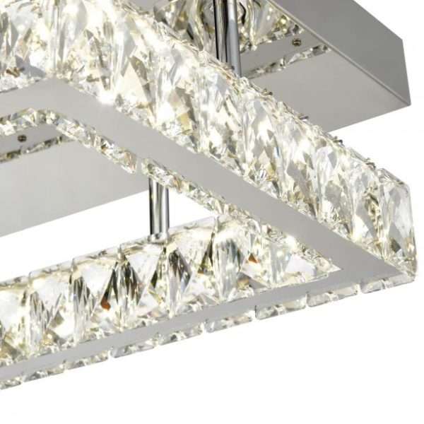 Plafonnier LED KRYS carré (D30cm) en métal chrome et cristal – Image 2