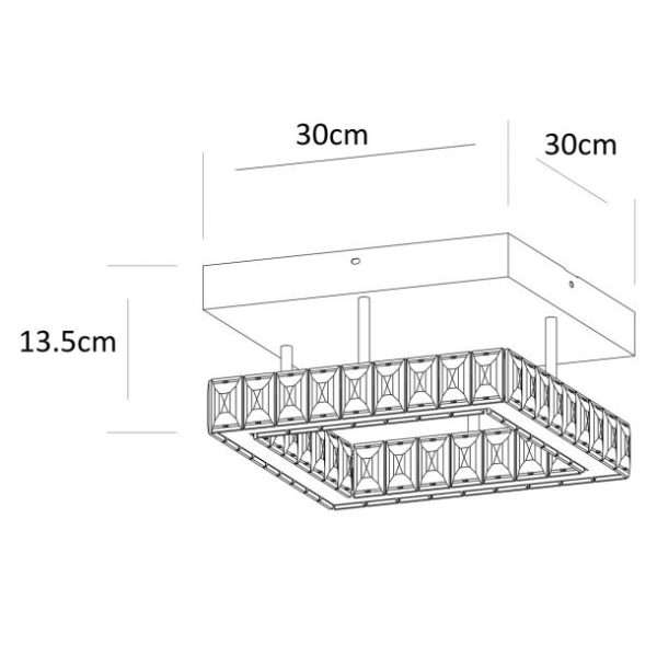 Plafonnier LED KRYS carré (D30cm) en métal chrome et cristal – Image 3