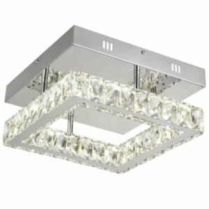 Plafonnier LED KRYS carré (D30cm) en métal chrome et cristal