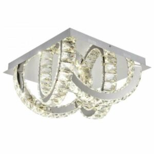Plafonnier LED KRYS carré (D45cm) en métal chrome et cristal