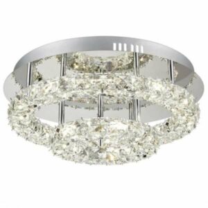 Plafonnier LED KRYS rond (D42cm) en métal chrome et cristal