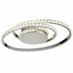 Plafonnier LED KRYS rond (D45cm) en métal chrome et cristal
