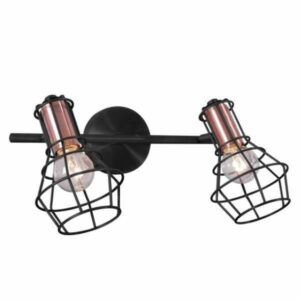 Réglette 2 spots orientables HARLOW noire et cuivrée en métal