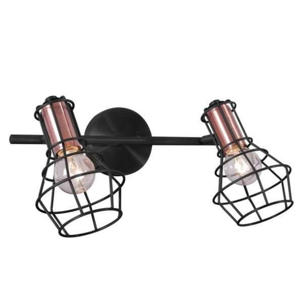 Réglette 2 spots orientables HARLOW noire et cuivrée en métal