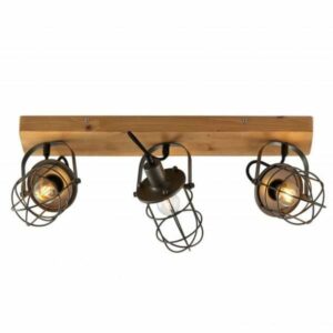 Réglette 3 spots WIREM en métal gris et bois naturel