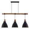 Suspension barre Keria Tanka 3xE27 123cm,noir/bois