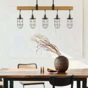 Suspension barre WIREM en métal gris et bois naturel