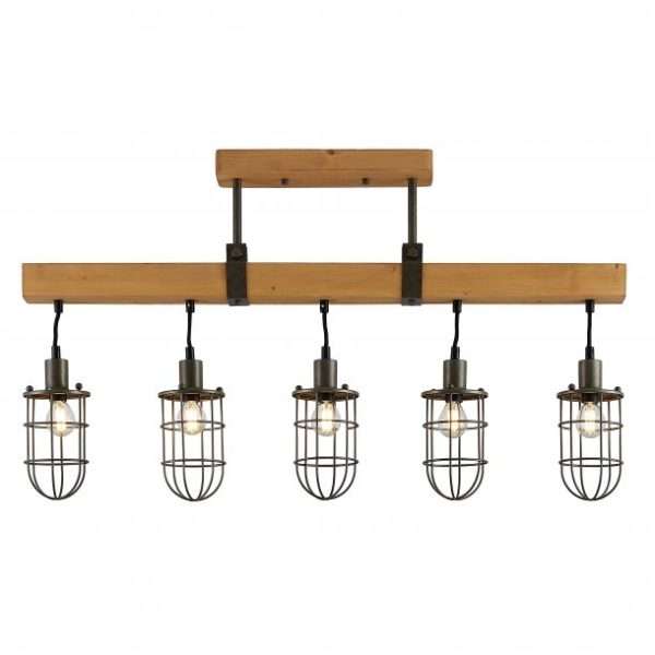 Suspension barre WIREM en métal gris et bois naturel – Image 2