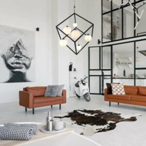 Suspension CELEST en métal noir et verre opale blanc