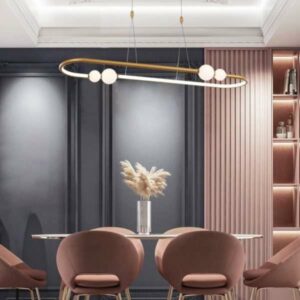 Suspension LED ARTY en aluminium rose gold et verre opale blanc