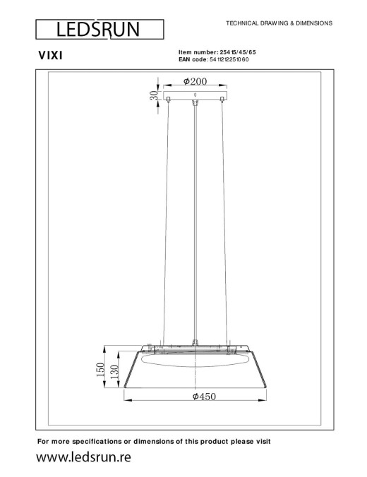 Suspension Lucide dim Vixi 22.6w (2900k) 45cm,fumé – Image 3