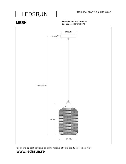 Suspension Lucide mesh 1xE27 15cm,noir – Image 5