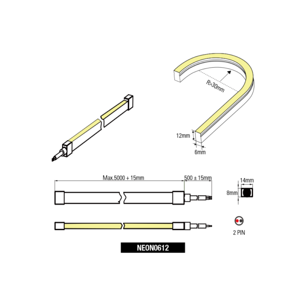 Neon flexible Novo (3000k) 8.8w 340lm/m IP65 24v,5m