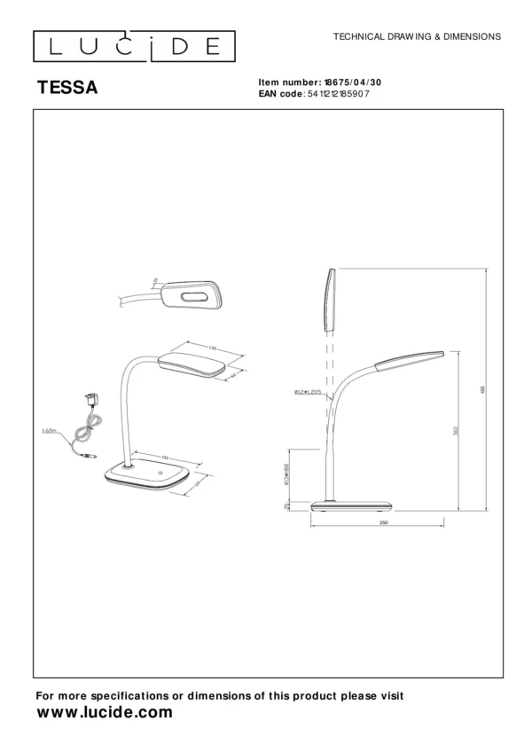 Lampe de bureau Lucide Tessa 3.2w (3000k),noir – Image 10
