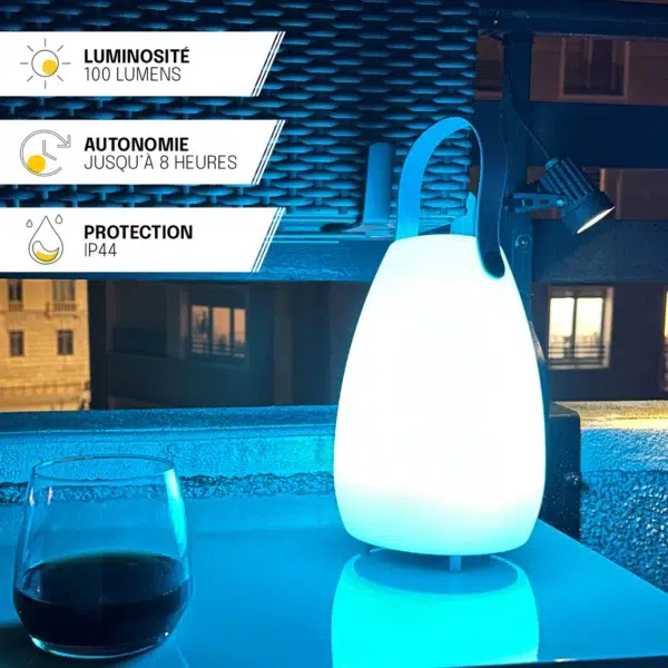 Lampe rechargeable bluetooth 100lm (RGB) IP44,blanc