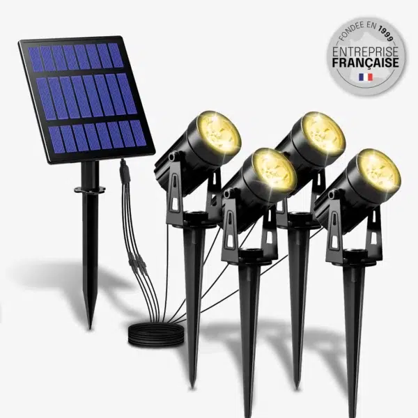 Lot 4 spots solaires à piquer 600lm (3000k) IP65,noir
