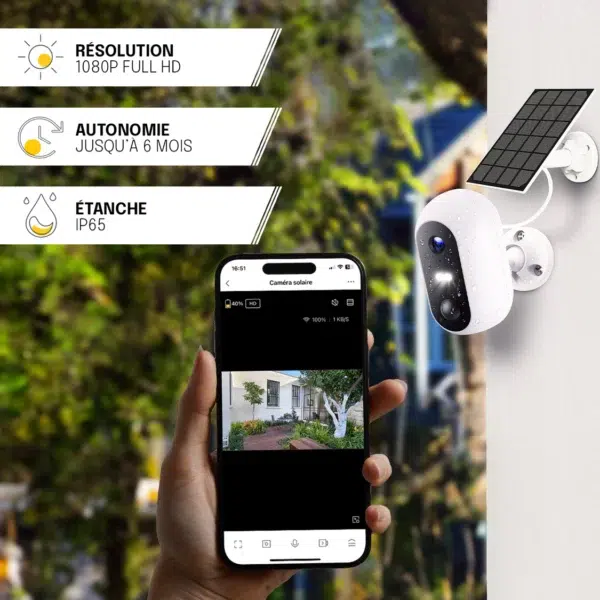 Caméra extérieure solaire wifi IP65,blanc