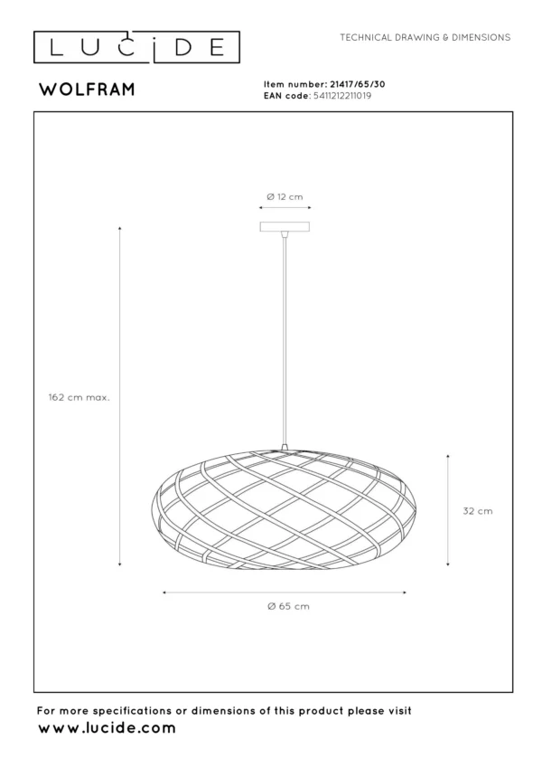 Suspension Lucide Wolfram 1xE27 65cm,noir – Image 10