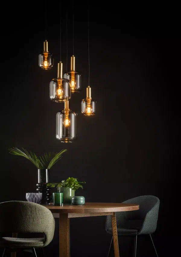 Suspension Lucide Joanet 5xE27 66cm,fumé – Image 3