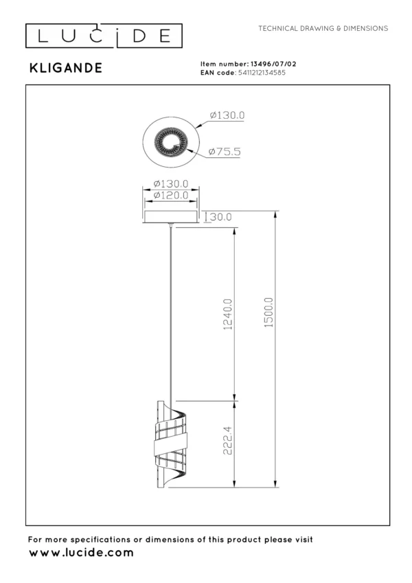 Suspension Lucide dim Kligande 9w (2700k) 13cm,or – Image 6