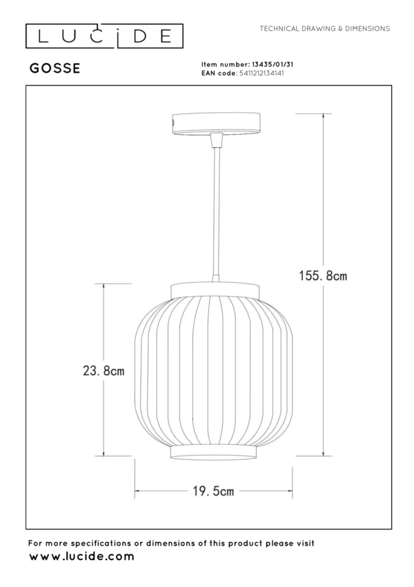 Suspension Lucide Gosse 1xE27 19.5cm,blanc – Image 4