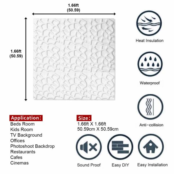 Plaque murale PVC 3D D067 50x50cm lot de 4,blanc – Image 5