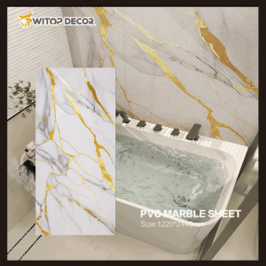 Plaque murale PVC DY2433 122x280cm,marbre blanc doré