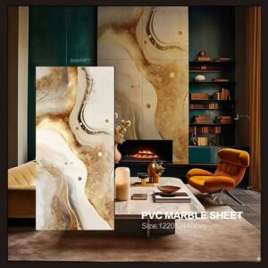 Plaque murale PVC DY2436 122x280cm,marbre foncé doré