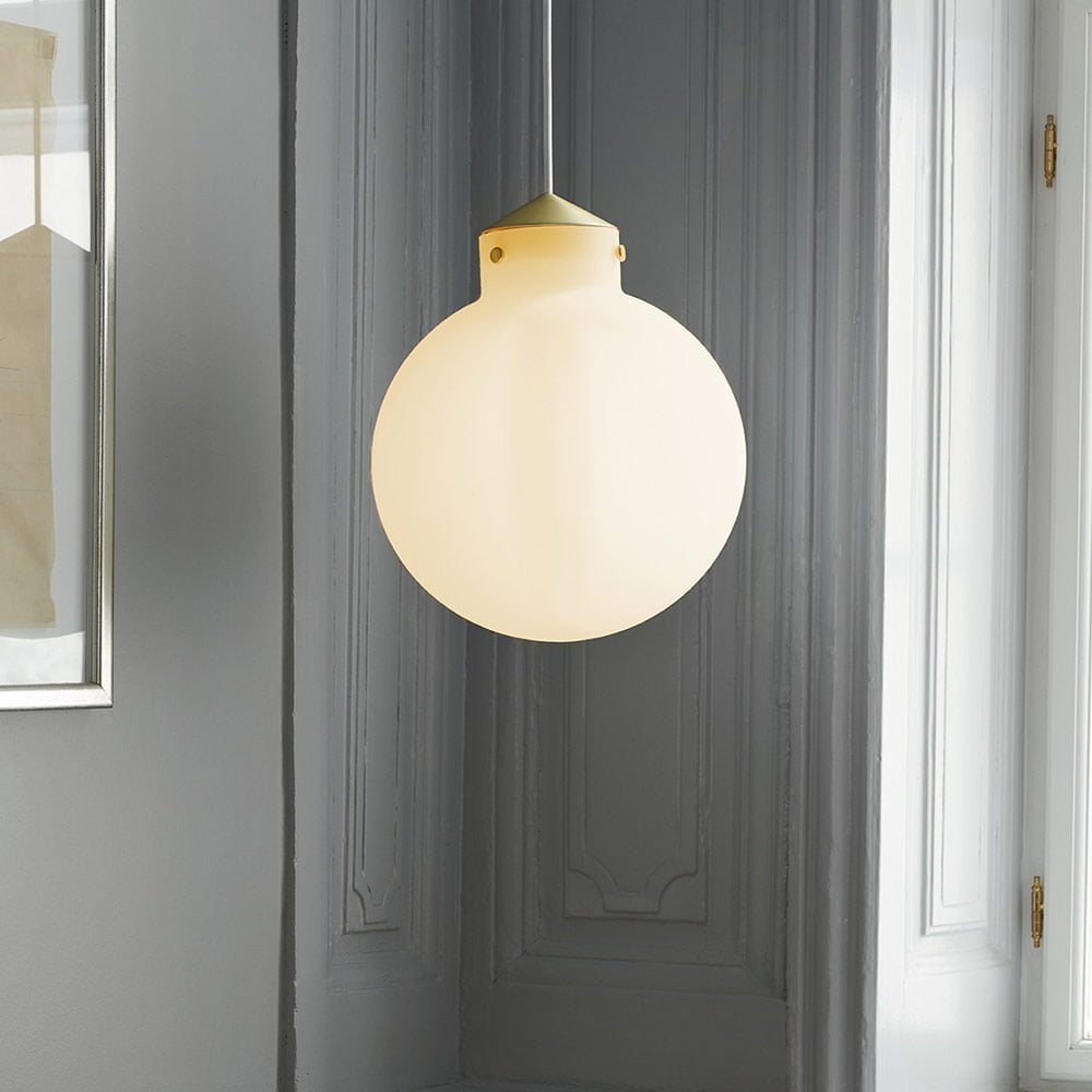 Suspension Ronde RAITO en Métal et Verre Opale Blanc