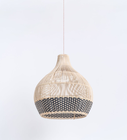 Abat-jour pour suspension Baracoa,rotin naturel/noir