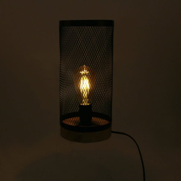 Lampe à Poser Cylindre Grille Métal Bois