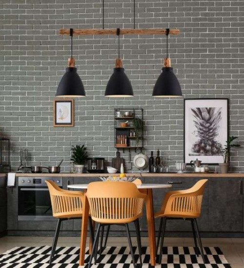 Suspension barre Keria Tanka 3xE27 123cm,noir/bois