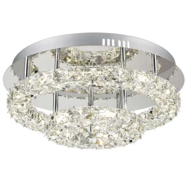 Plafonnier LED KRYS rond (D42cm) en métal chrome et cristal