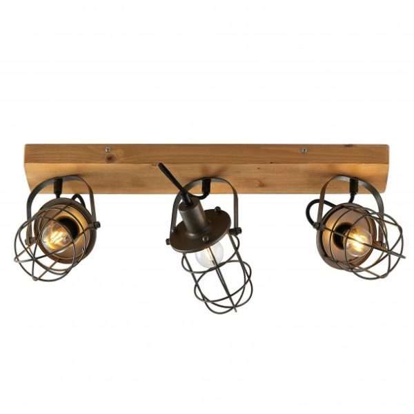 Réglette 3 spots WIREM en métal gris et bois naturel