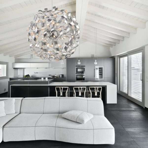 Suspension déco ATOMA argentée en métal et aluminium