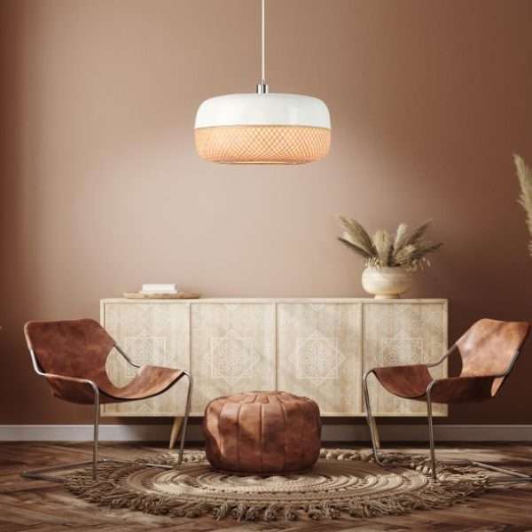 Suspension MEKONG en bambou blanc et naturel